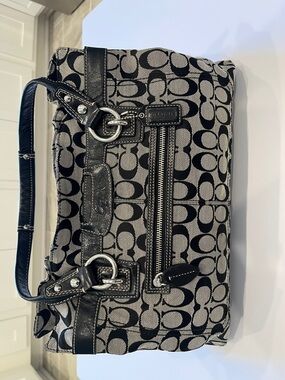 Coach Black and Gray Signature Jacquard Shoulder Bag